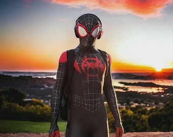 Spiderman Jumpsuit Into the SpiderVerse Costume Cosplay Kids/Adult Miles Morales