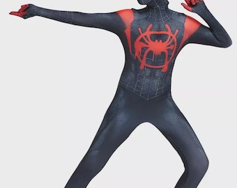 Miles Morales Spiderman Jumpsuit Into the SpiderVerse Costume Cosplay Kids/Adult