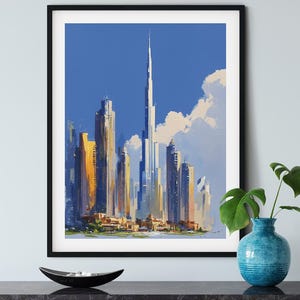 Dubai Skyline Watercolor – Burj Khalifa Modern Digital Cityscape Print