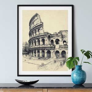 Colosseum Rome Print – Vintage Architectural Line Art Drawing of the Colosseum