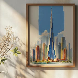 Burj Khalifa Skyline Print – Modern Dubai Cityscape Digital Wall Art