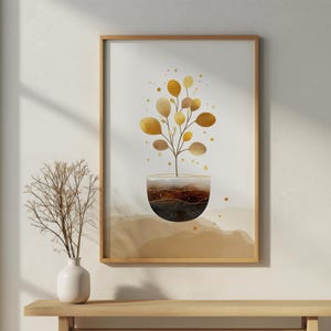 Goldener botanischer Baum Druck Minimalistische erdige Wandkunst Digitaler Download