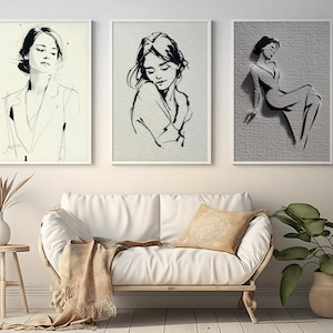 Modern Woman Figure Line Art Set – Elegant Black Ink Portrait Prints – Minimalist Female Drawings for Contemporary Decor