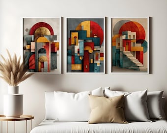 Architecture abstraite du Bauhaus, impression d'oeuvres d'art murales géométriques du milieu du siècle, décoration d'intérieur moderne et rétro