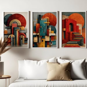 Bauhaus Architecture Wall Art Set Modern Geometric Prints Retro Mid Century Abstract Decor for Home & Office