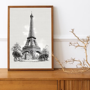 Eiffel Tower Print – Vintage Paris Architecture Ink Drawing Wall Art