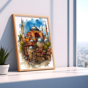 Hagia Sophia Illustration – Vibrant Istanbul Watercolor and Ink Art Print