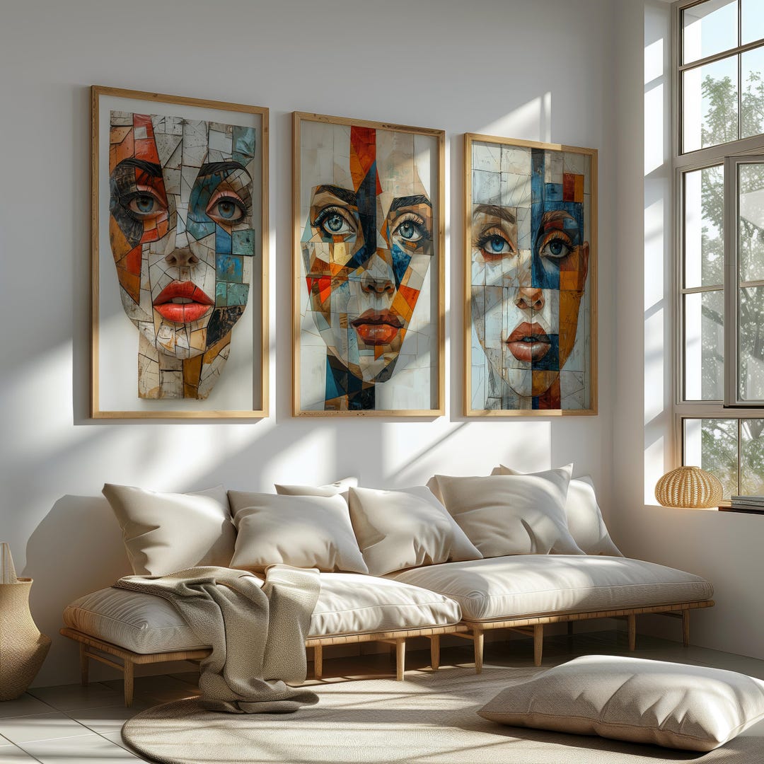 Fragmented Female Cubist Art Set of 3 – Abstract Face Portrait Prints ...