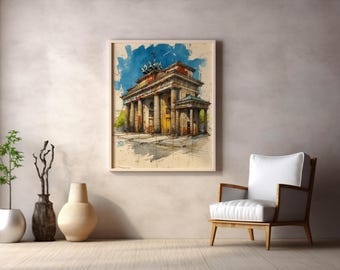 Brandenburg Gate Print Berlin Architecture Watercolor and Ink Wall Art