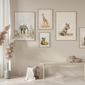 Safari Nursery Prints Baby Animal Art Set of 5 Digital Download