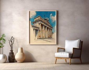 Brandenburg Gate Print – Berlin Architecture Watercolor and Ink Wall Art