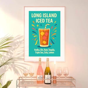 ロングアイランドアイスティー、バーカートサイン、ワインを飲むための名言、アルコールドリンクパーティーホームバーデコレーション、デジタルダウンロードプリントJPG