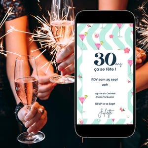 Maak je eigen verjaardagsuitnodiging online - Geanimeerde cocktailkaart - Bewerkbare sjabloon op Canva - Eenvoudig te delen