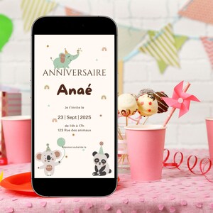 Carte d'anniversaire par email personnalisable - Carte animée animaux tendres pour enfant - Invitation Whatsapp - Carte digitale