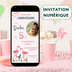 Créez votre propre invitation d’anniversaire numérique, carte flamant rose pour anniversaire enfant, personnalisable sur canva