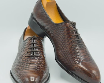 Handmade Python Embossed Leather Oxfords: Two-Tone Men's Bespoke Shoes