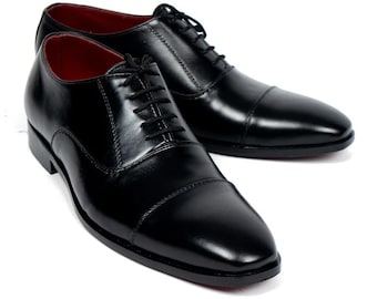 Zapatos Oxford de cuero negro hechos a mano: zapatos de vestir con punta para hombre