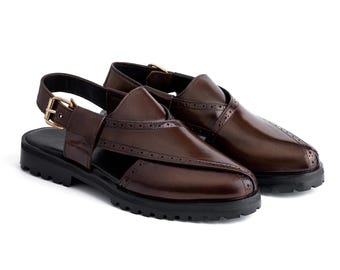 Handmade Brown Leather Peshawari Chappal: Men's Authentic Sandals