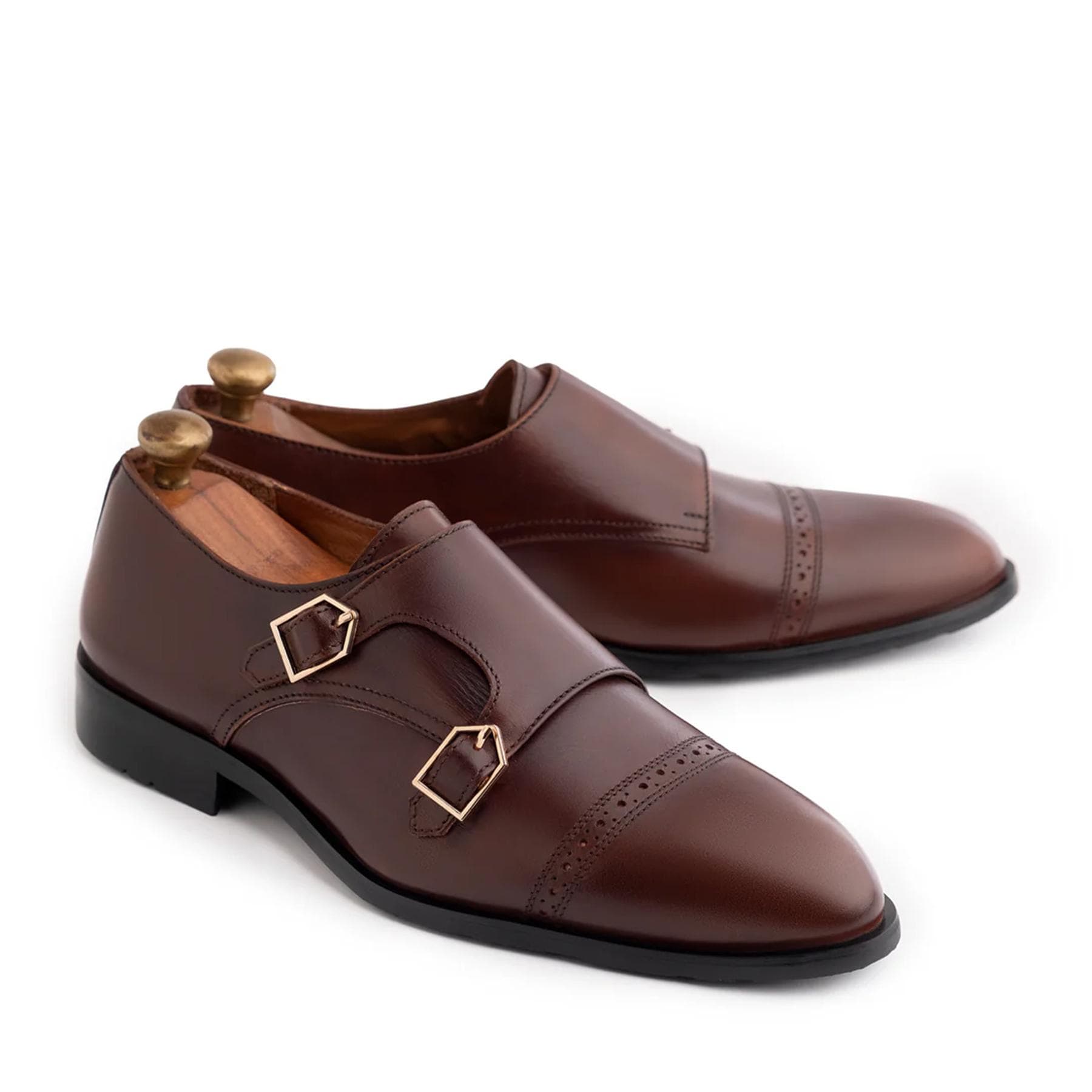 Brown double monk strap shoe - Etsy 日本