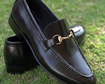 Saks Fifth Allee Schwarze Leder Loafers Metall Pferd Bit  display picture 2