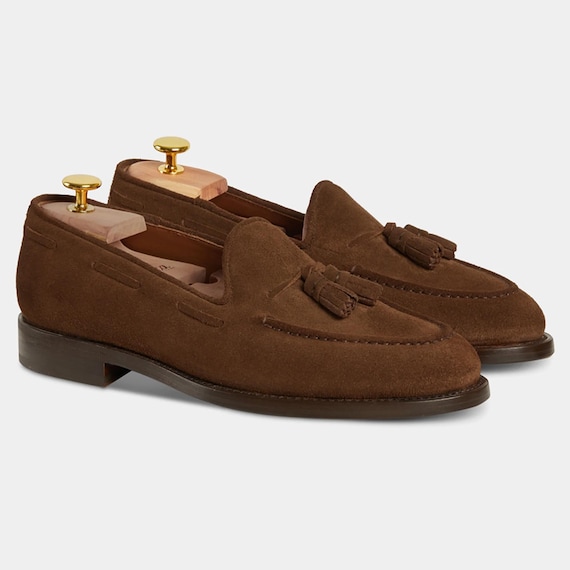 Handmade Brown Suede Tassel Loafers: Men display picture 3