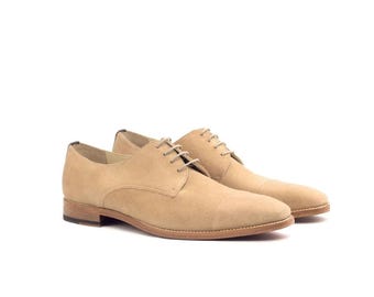Handmade Beige Suede Cap Toe Oxford: Men's Bespoke Leather Shoes