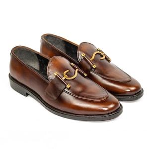 Handmade Leather Hook Design Loafer Brown Dual Tone | Leather Shoes For Men | Men's Slip on Shoes | Brown Loafer For Men