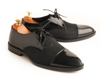 Handmade Black Patent And Suede Leather Oxford : Mens Dress Shoes