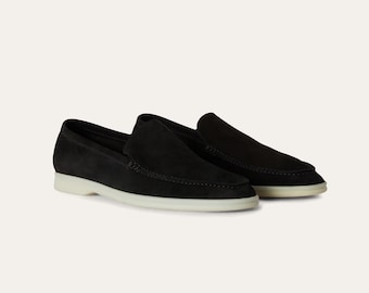 Men's Handmade Black Suede Loafers: Casual Slip-On Shoes