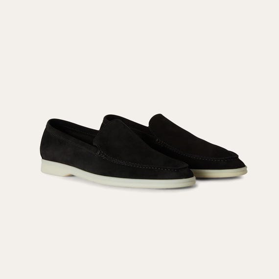 Men's Handmade Black Suede Loafers: Casual Slip-On Shoes