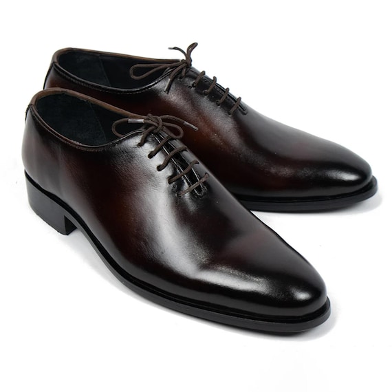Handmade Dark Brown Leather Oxford Shoes: Whole Cut Lace-up  display picture 1