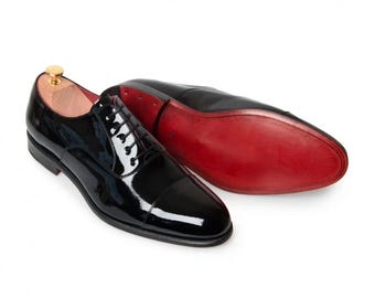 Schwarze Lackleder Oxford Schuhe mit roter Sohle - Herren formelle Anzugschuhe
