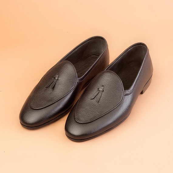 Handmade Black Leather Mild Loafers: Men’s Luxury Dress Shoes