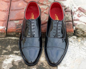 Handmade Black Patent Leather Oxford Shoes: Cap Toe Formal Wear