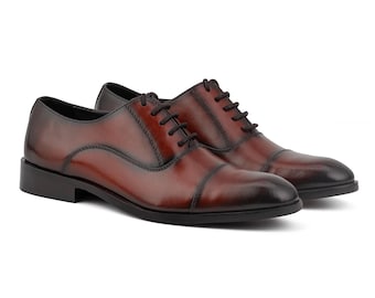 Bespoke Handmade Brown Duel Tone Leather Oxford : Mens Leather Dress Shoes