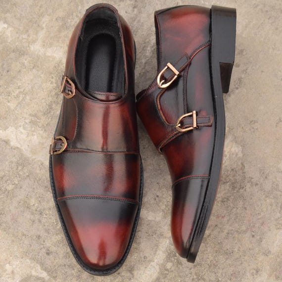 burgundy monk strap dress shoes Women's Kiltie Monk Strap Leather Shoes Black Burgundy 3266 – MERRIMIUM