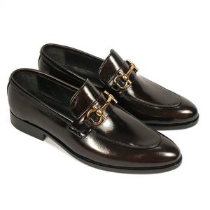 Handmade Dark Brown Leather Horsebit Loafers - Men&#39;s Slip-On Shoes
