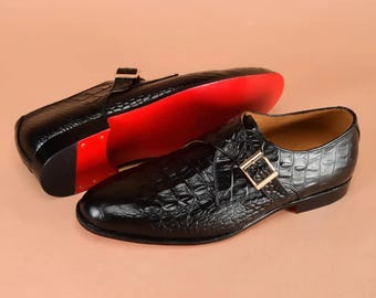 Men's Crocodile Alligator Single Monk Strap Shoes | Handmade Leather Shoes For Men