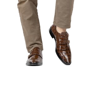 Handgefertigte Krokodilprägung Leder Doppel Monk Strap Schuhe Bild 4