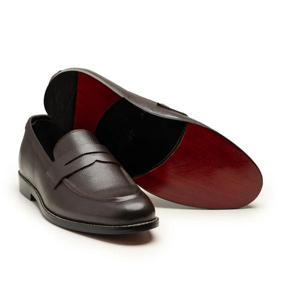 Handmade Chocolate Brown Leather Penny Loafers: Men's Dress Shoes