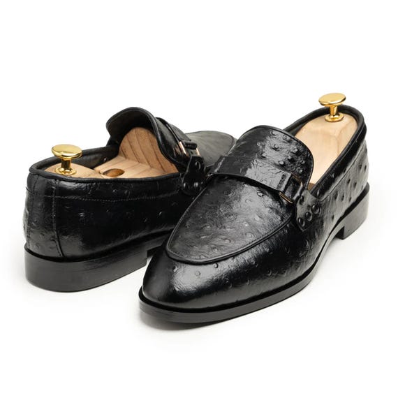 Men\'s Black Ostrich Leather Loafers Men main image 4