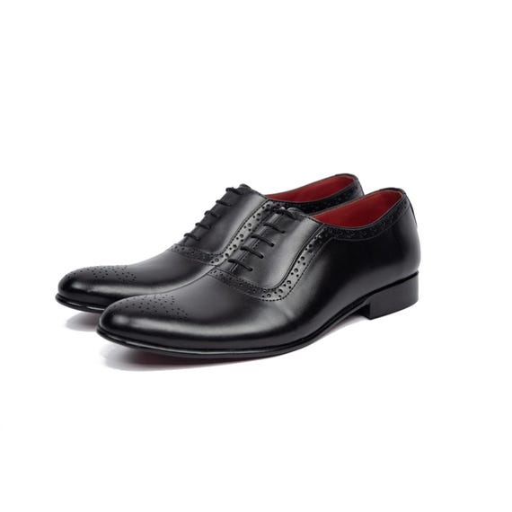 Handmade Black Leather Oxford Punching Design: Men display picture 2