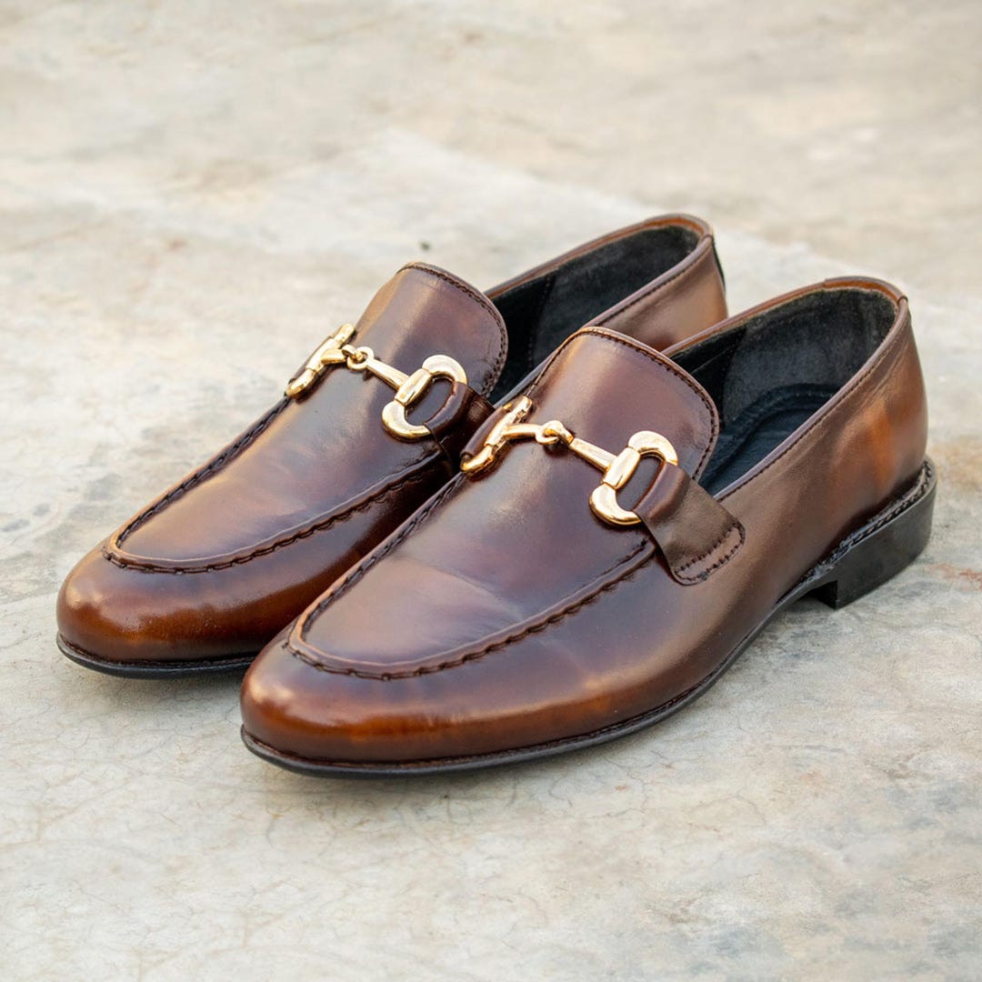Handmade Brown Leather Horse Bit Loafers - Men display picture 2