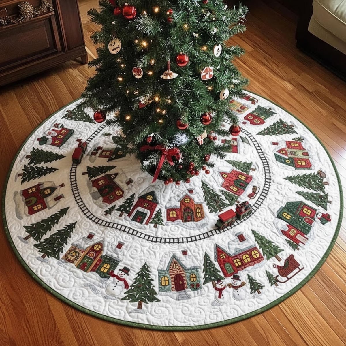 Christmas Village Tree Skirt, Winter Town Xmas Tree Skirt, Snow Scene Holiday Decor, Family Christmas Decoration,gift Idea Christmas Village - Etsy