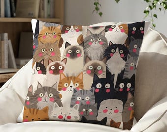 Cat Pillowcase for Cat Lovers, Whimsical Animal Throw Pillow Cover, Cute Home Decor Gift, Sofa Cushion Accent, Cozy Living Room Decor