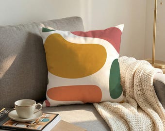 Funda de almohada abstracta de mediados de siglo, funda de cojín geométrica en tonos cálidos, funda de almohada de decoración bohemia para el hogar, funda de cojín decorativa con bloques de color.
