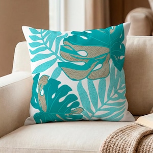 Botanical Pillow Cover, Tropical Leaf Throw Pillow, Pillowcase for Living Room Bedroom, Boho Coastal Pillowcase New Home Gift for Sofa