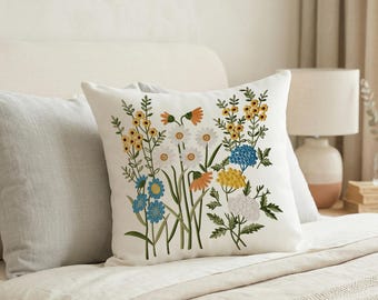 Funda de almohada floral, cojín decorativo botánico para sala de estar de estilo rústico, regalo inspirado en la naturaleza, decoración de estilo campestre.