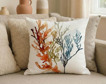 海藻柄のピローカバー、海岸のサンゴ柄のクッションカバー、ビーチハウスの装飾ギフト、海をイメージしたコテージ風アクセント、航海モチーフのクッションカバー