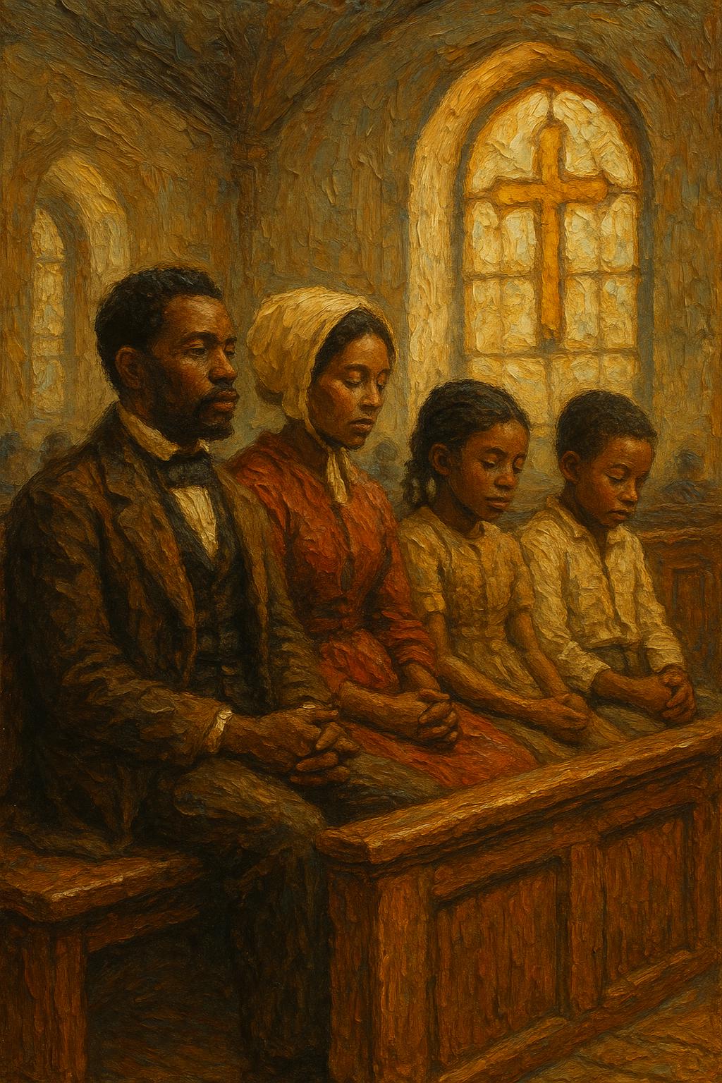 A Black family in church back in the 1850s wall art
